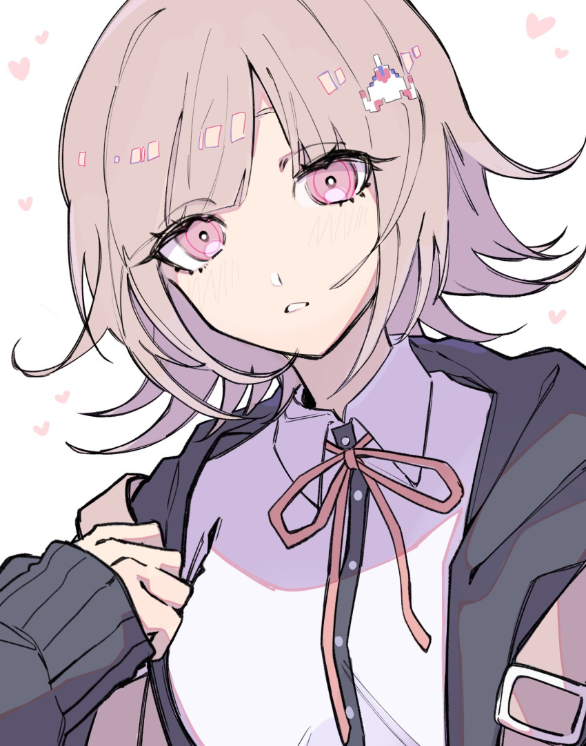 1girl, aru_a_(arutoa5008), blush, breasts, brown_hair, collared_shirt, danganronpa_(series), danganronpa_2:_goodbye_despair