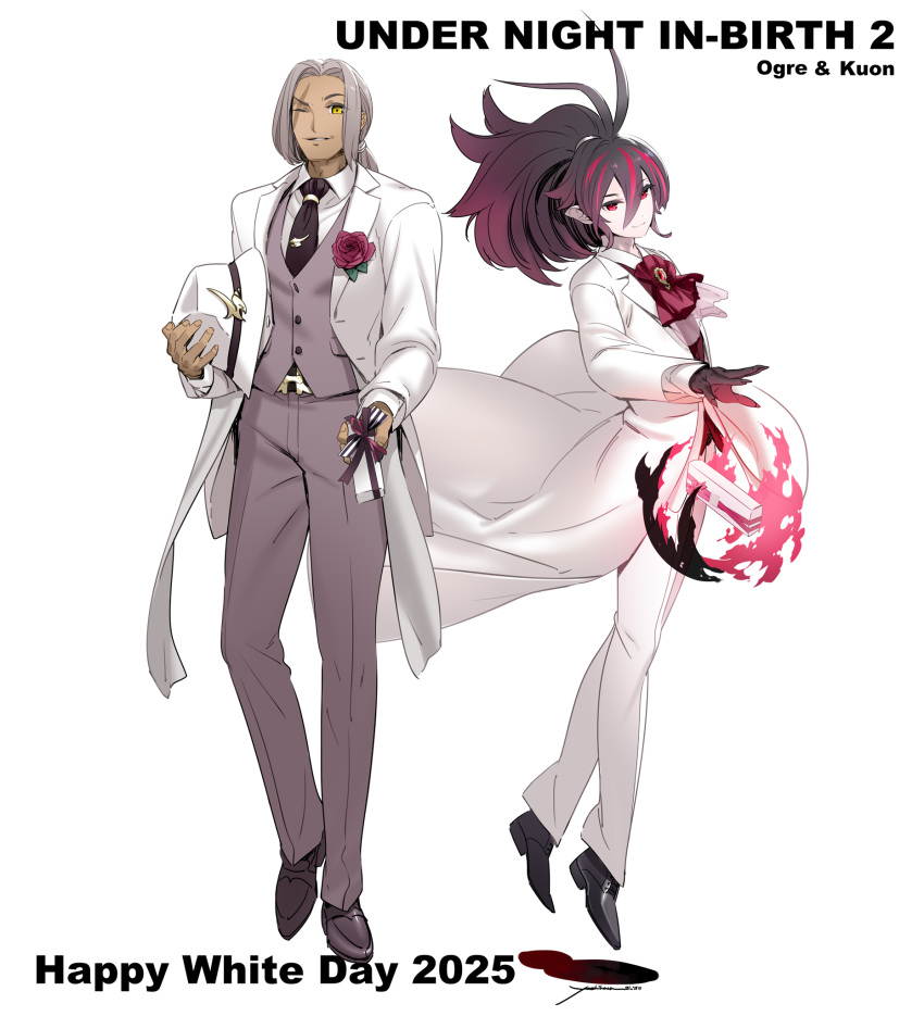 2025, 2boys, alternate_costume, alternate_hairstyle, black_hair, black_skin, character_name, colored_skin