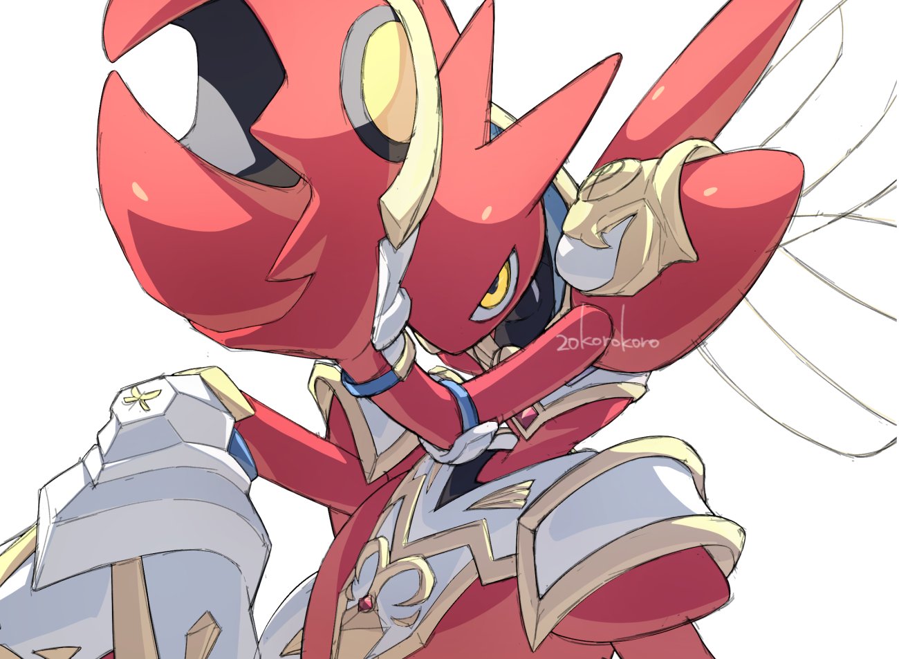 1other, armor, artist_name, bug, claws, colored_skin, insect_wings, korosliszt