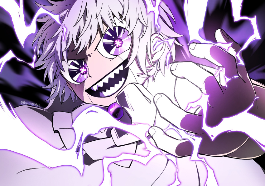 1boy, cloak, electricity, electrokinesis, evil_smile, gem, highres, konjiki_no_gash!!