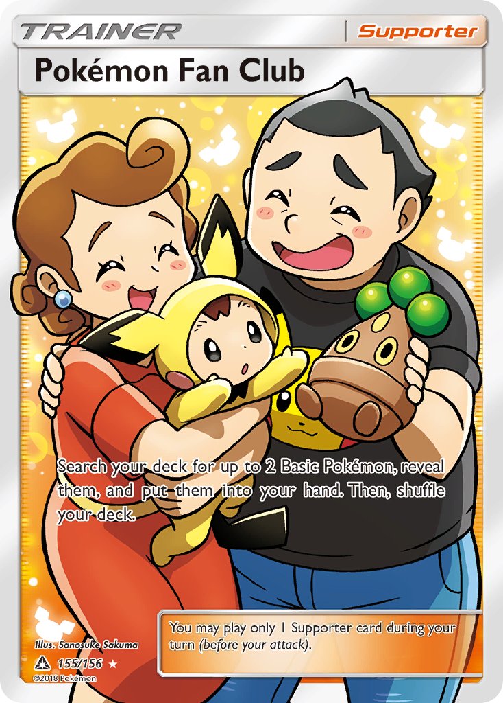 1boy, 1girl, 1other, :o, artist_name, baby, black_hair, black_shirt, blue_pants, blush, blush_stickers, bonsly, brown_hair, card_(medium), character_doll, character_print, closed_eyes, company_name, copyright_name, copyright_notice, cosplay, denim, doll, dress, english_text, father_and_child, holding, holding_baby, holding_doll, jeans, mother_and_child, official_art, open_mouth, pants, pichu, pichu_(cosplay), pikachu, poke_fan_(pokemon), pokemon, pokemon_card, pokemon_oras, pokemon_tcg, red_dress, sakuma_sanosuke, shirt, short_hair, smile, third-party_source, trading_card