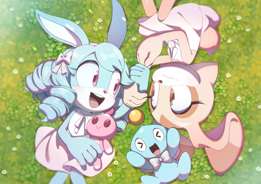 2girls, absurdres, animal_ears, anya_the_rabbit, blue_fur, blue_hair, brown_eyes, brown_fur
