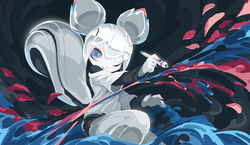 1girl, 2016, absurdres, animal_ears, black_sleeves, chinese_commentary, colored_skin, commentary