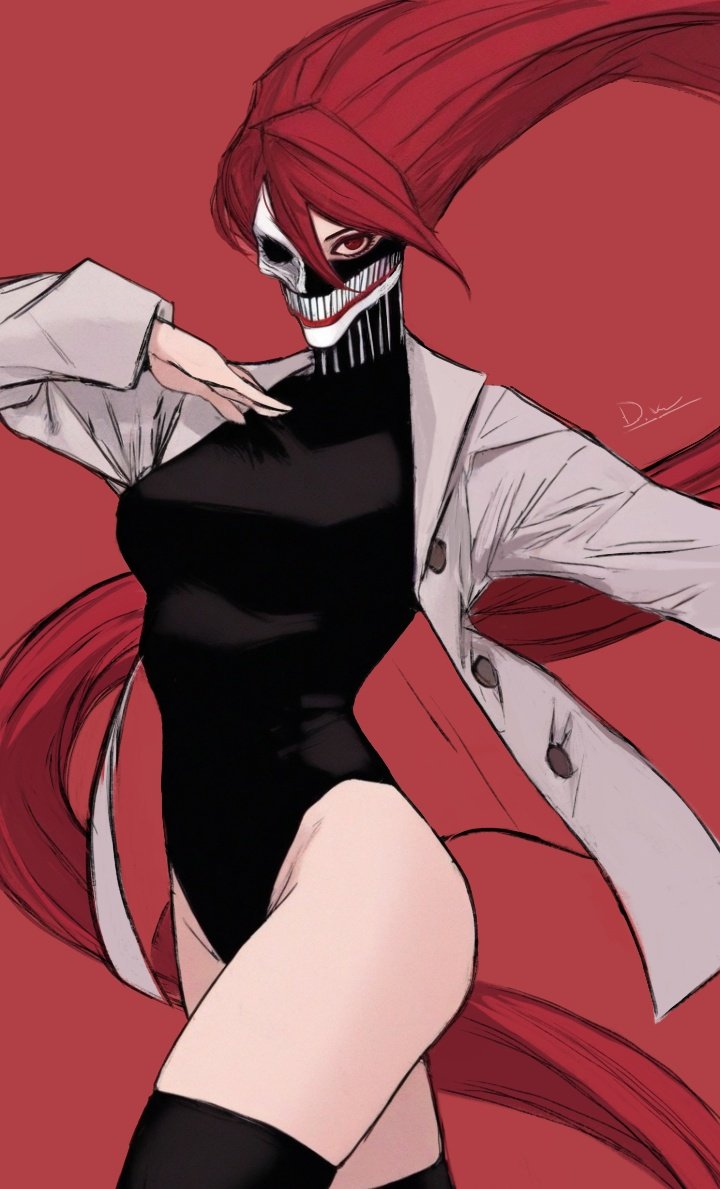 1girl, acrobatic_silky_(dandadan), alternate_form, asymmetrical_mask, coat, dandadan, divadiva548447, leotard