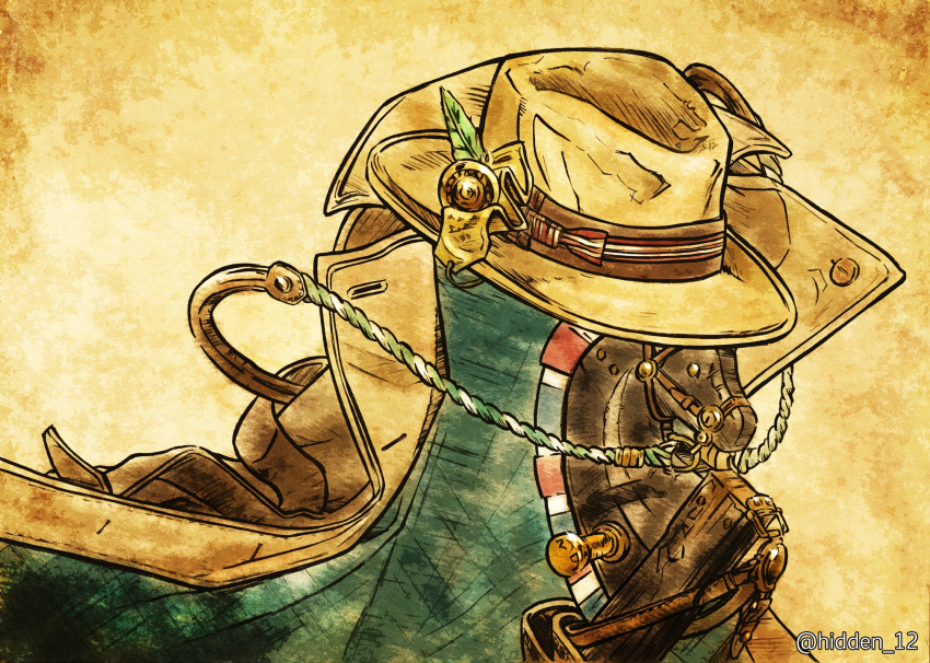 artist_name, brimley_(reverse:1999), brown_background, brown_coat, brown_hat, coat, commission, fedora