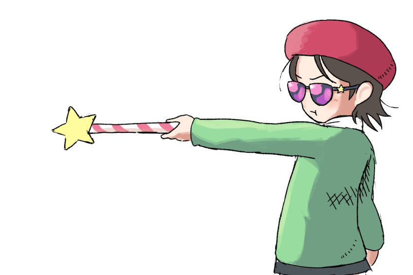1girl, adeleine, beret, brown_hair, hat, holding, holding_wand, kaze_n0_takuto