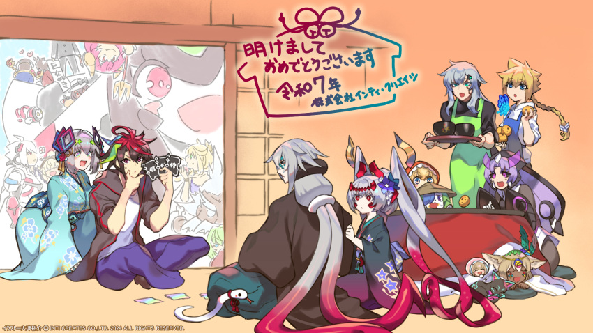 acura_(gunvolt), azure_striker_gunvolt, azure_striker_gunvolt_3, black_hair, black_jacket, blonde_hair, blue_kimono, blue_pants