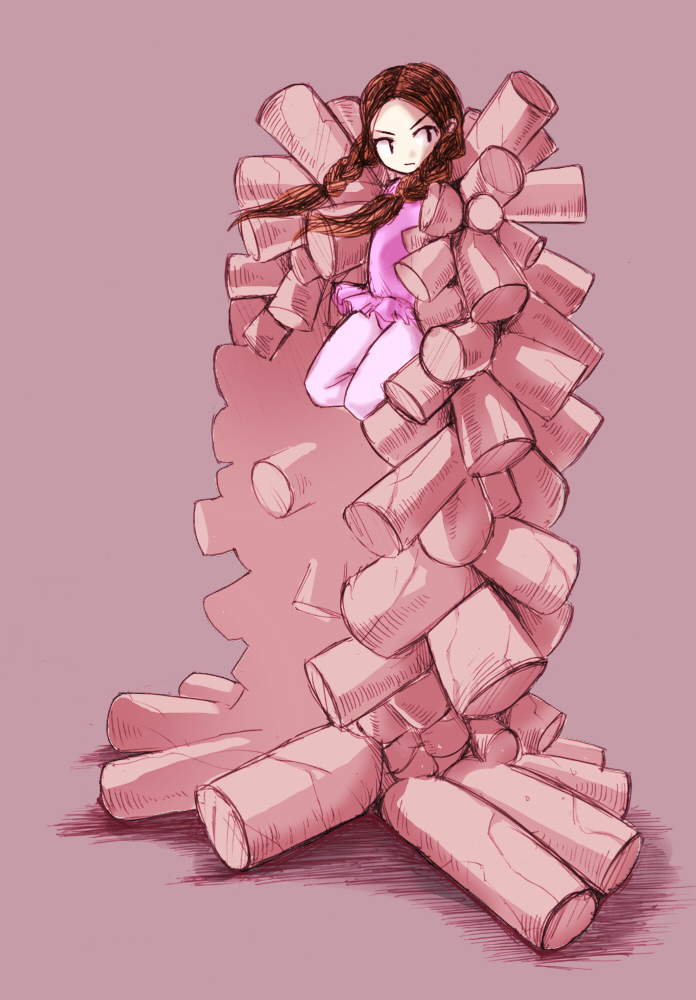 1girl, braid, brown_hair, frills, leotard, long_hair, milk_closet, pantyhose