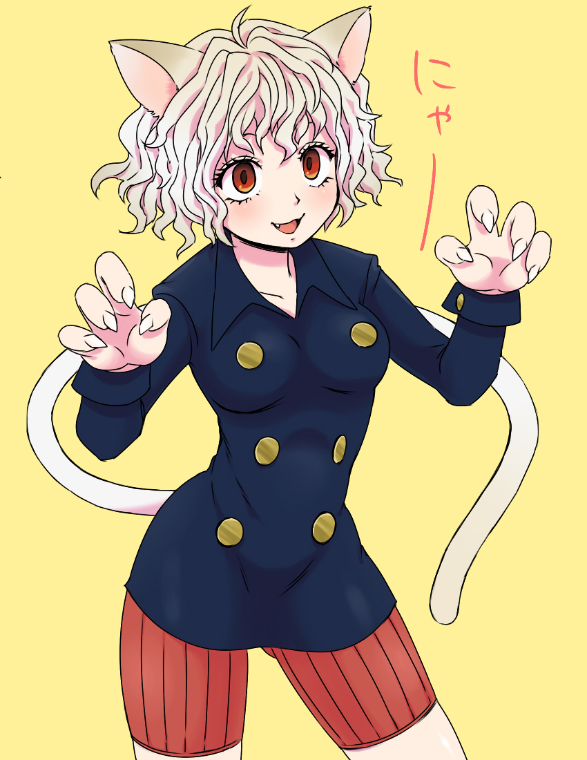 1girl, animal_ears, blue_shirt, brown_eyes, fang, fewer_digits, hunter_x_hunter, ichiban_shibori