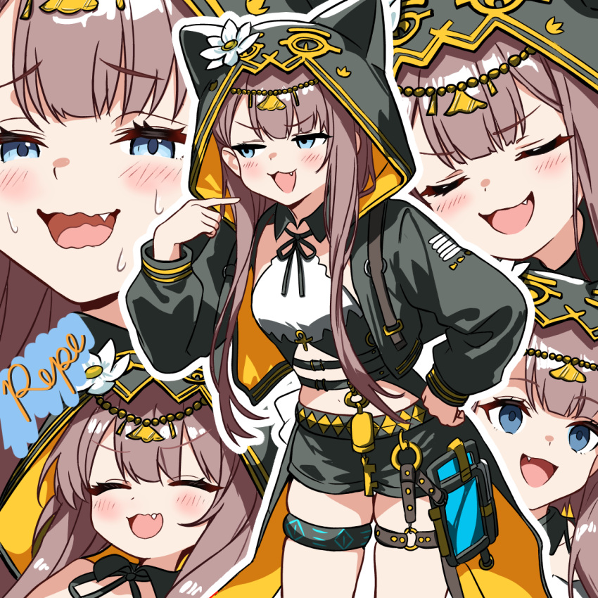 1girl, :3, :d, ^_^, ai-assisted, animal_ear_hood, animal_ears, ankh