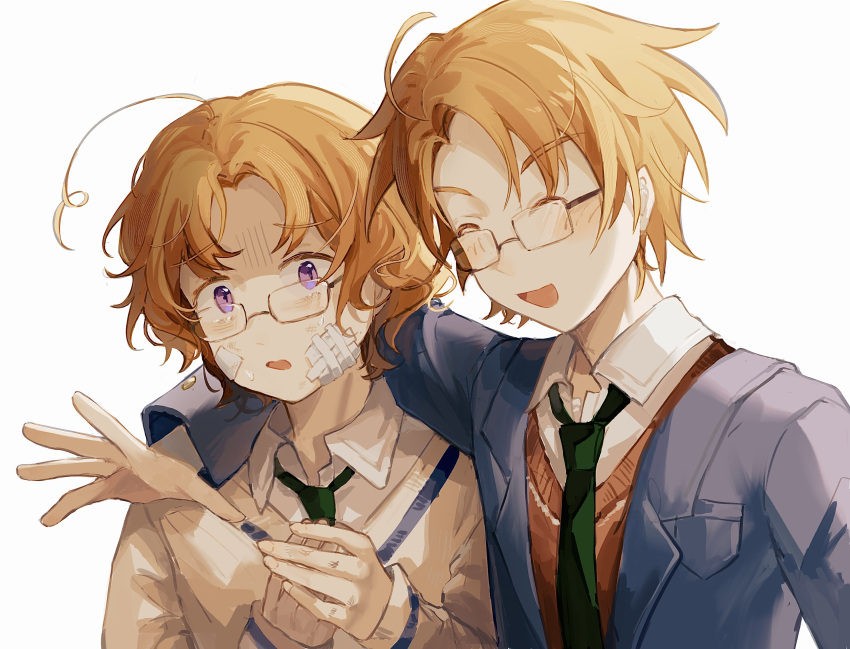 2boys, ^_^, absurdres, ahoge, america_(hetalia), arm_around_neck, axis_powers_hetalia, blazer