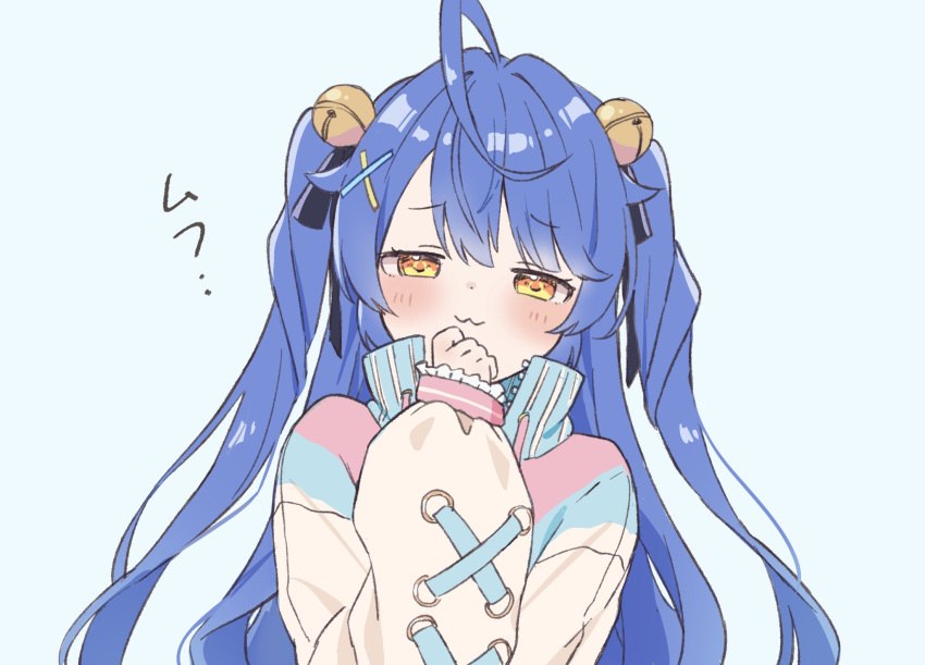 1girl, :3, ahoge, amamiya_kokoro, amamiya_kokoro_(4th_costume), blue_hair, blush, cino_(amairoka)