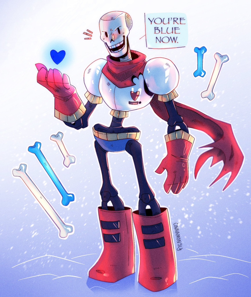 1boy, 2021, 2d, armor, artist_name, blue_shorts, bone, boots
