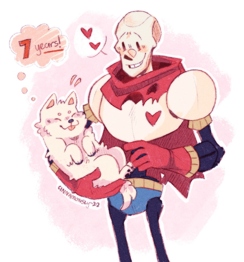 1boy, 2022, 2d, animal, anniversary, annoying_dog, armor, artist_name