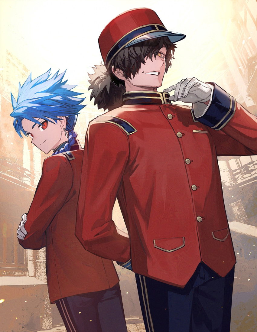 2boys, black_hair, blue_hair, braid, braided_ponytail, child, cu_chulainn_(fate), fate/grand_order
