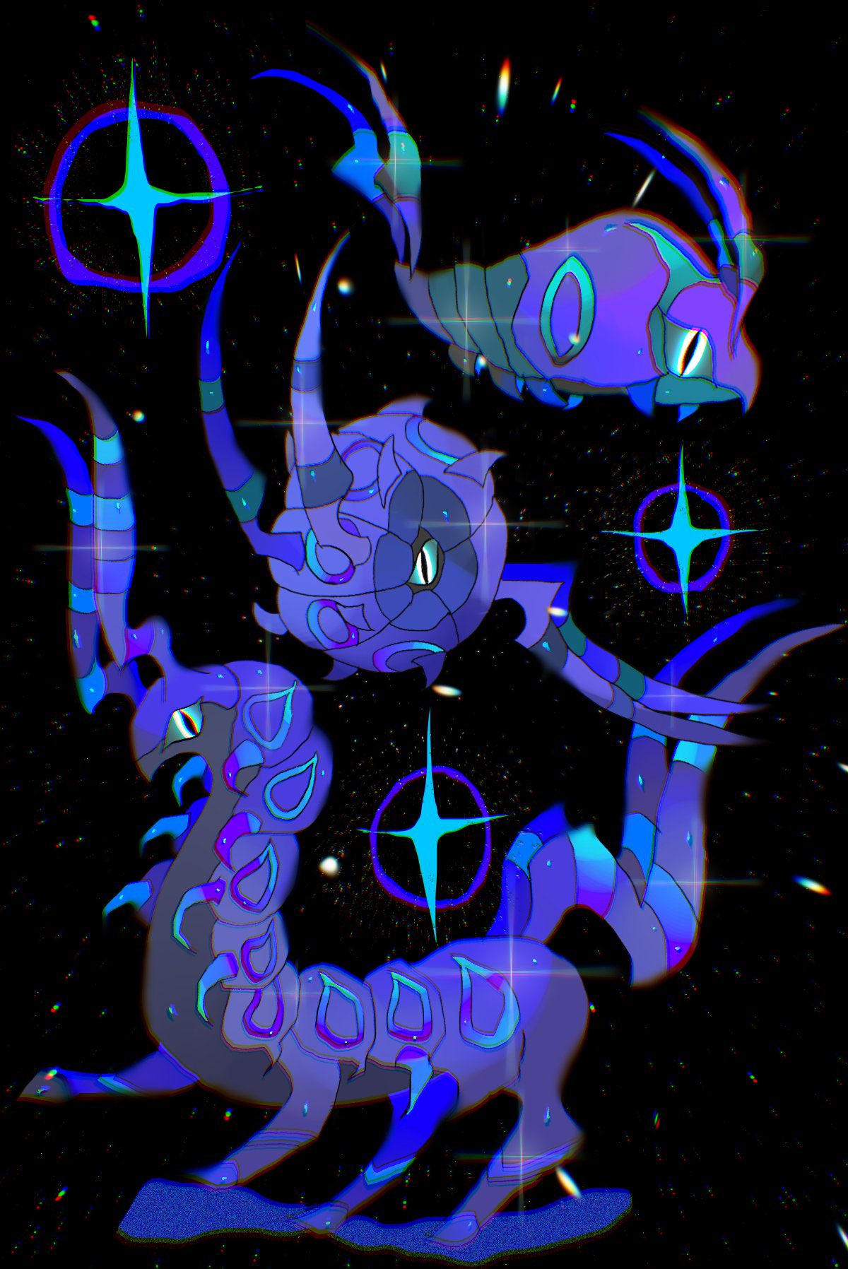 black_sclera, bug, centipede, colored_sclera, evolutionary_line, glowing, glowing_eyes, highres