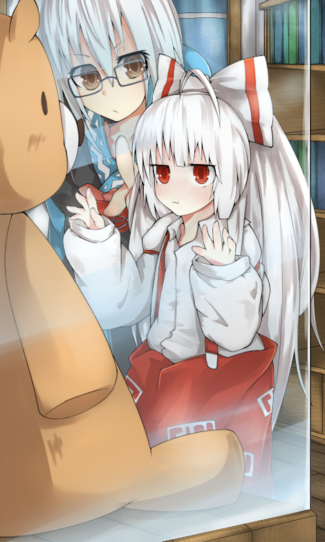 :t, ahoge, bad_id, blush, bow, brown_hair, child, fujiwara_no_mokou