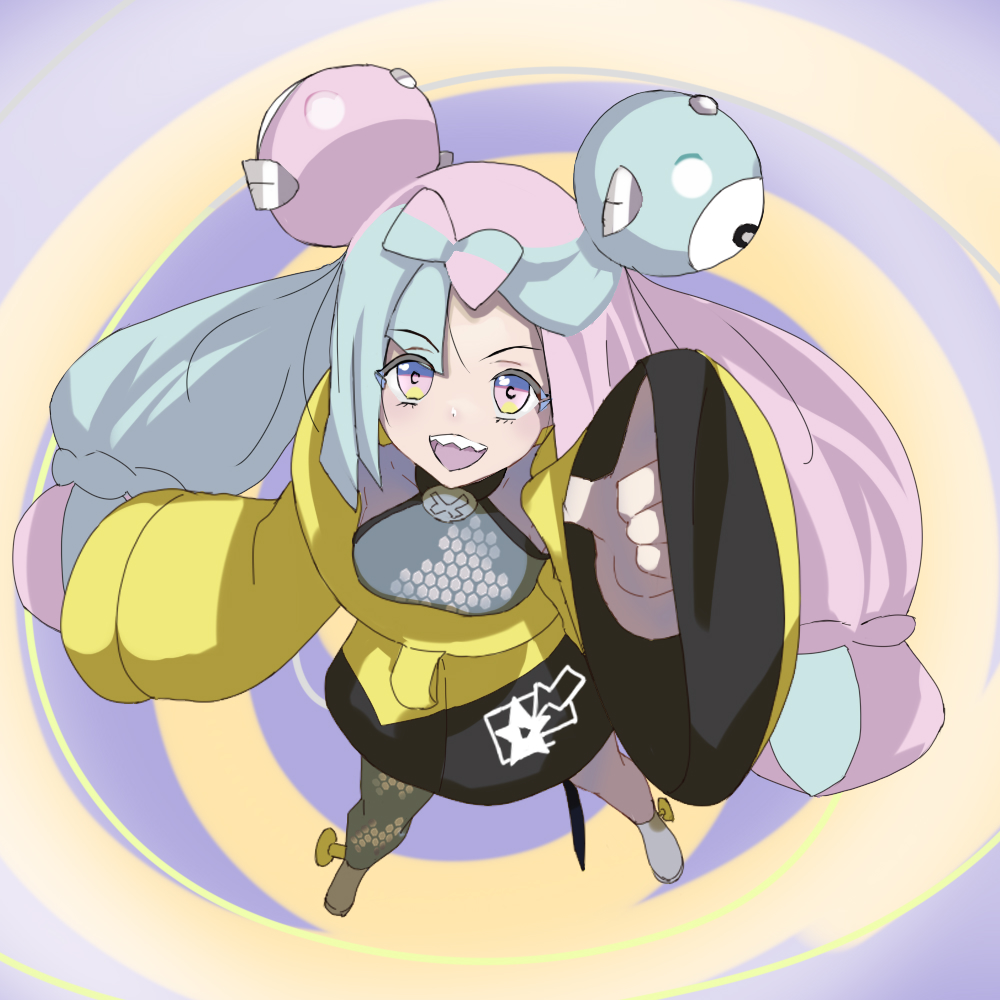 1girl, blue_hair, bow-shaped_hair, breasts, character_hair_ornament, commentary_request, dabuman, fake_hair_bun