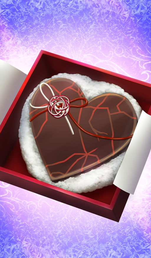 arai_kasumi, box, candy, chocolate, commentary, fate/grand_order, fate_(series), food, food_focus, heart, heart-shaped_chocolate, heart-shaped_food, in_box, in_container, no_humans, official_art, purple_background, still_life, third-party_source