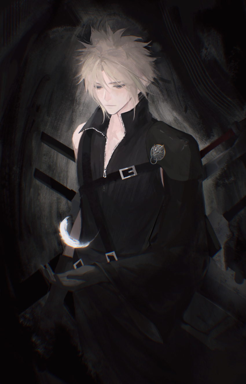 1boy, absurdres, armor, belt, belt_buckle, black_coat, black_gloves, blonde_hair