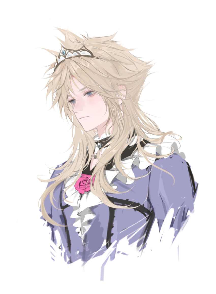 1boy, absurdres, blonde_hair, blue_eyes, blush, choker, closed_mouth, cloud_strife