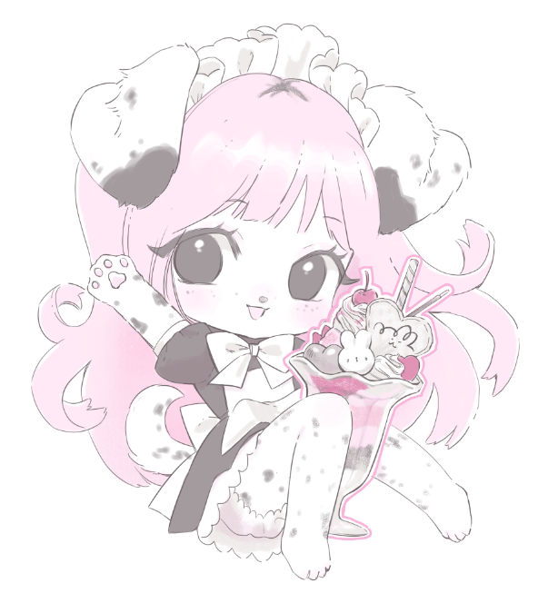 1girl, animal_ears, animal_feet, animal_hands, black_dress, bow, cherry, chibi
