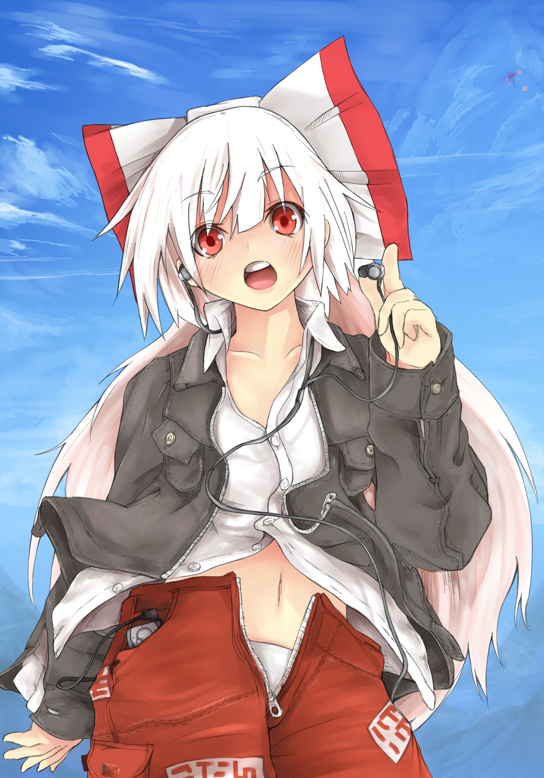 alternate_costume, bad_id, blush, bow, casual, contemporary, digital_media_player, dress_shirt