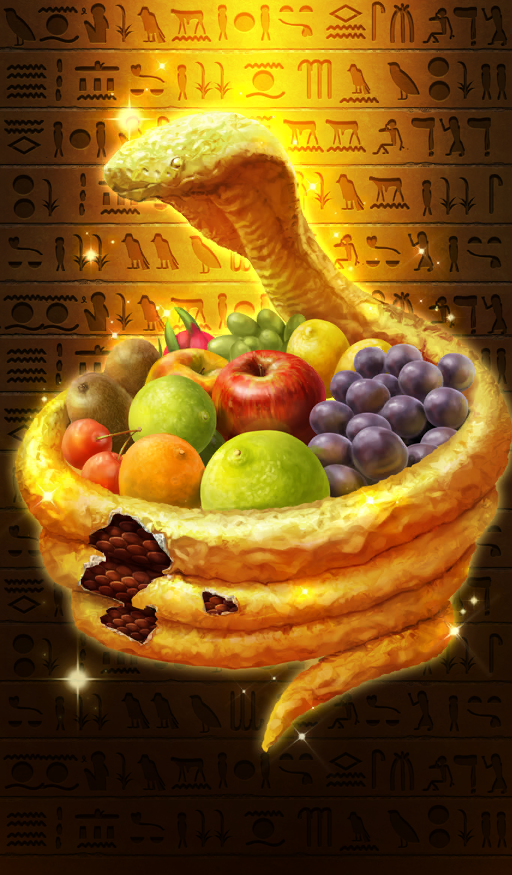 apple, brown_background, cherry, chocolate, cobra_(animal), commentary, fate/grand_order, fate_(series)