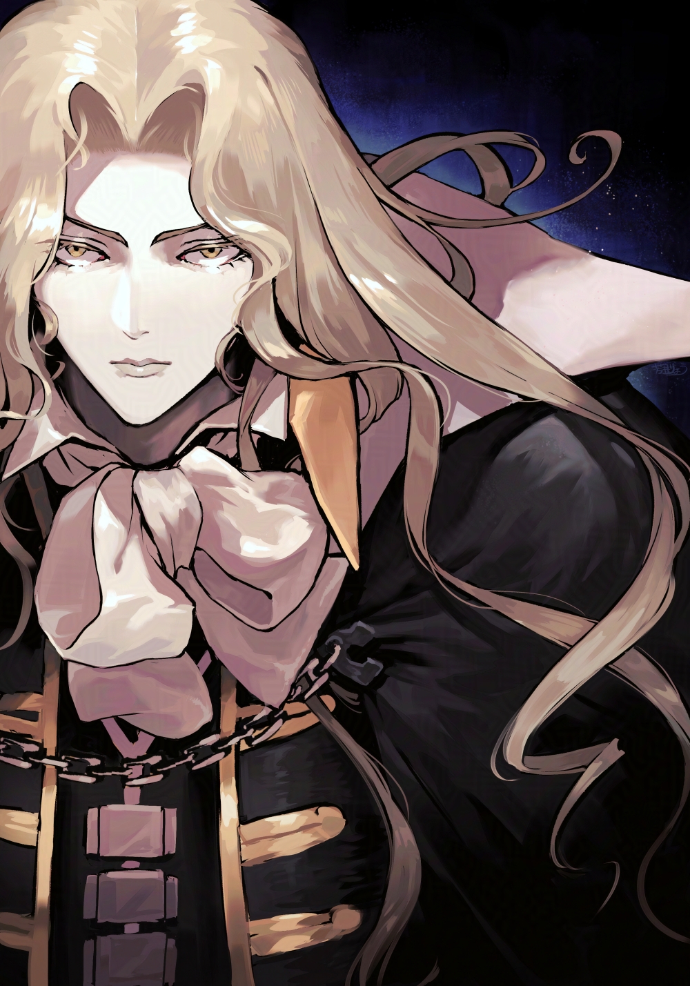 1boy, alucard_(castlevania), black_cape, black_coat, blonde_hair, cape, castlevania:_symphony_of_the_night, castlevania_(series)