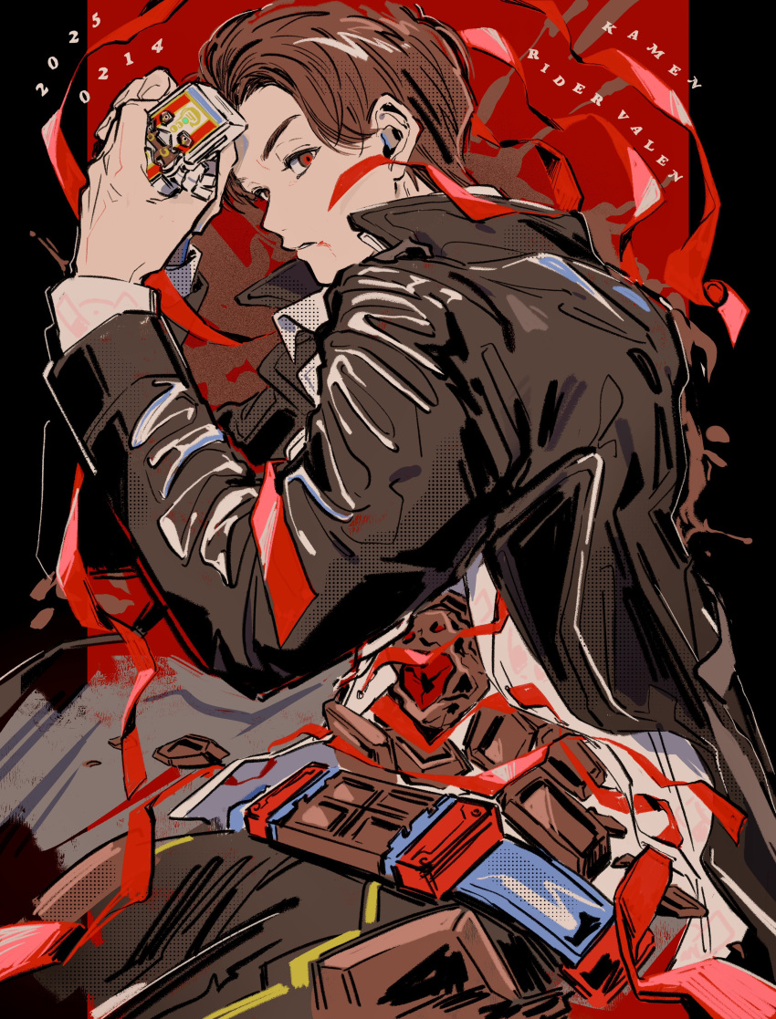 1boy, absurdres, brown_hair, commentary_request, gochizo, highres, jacket, kamen_rider