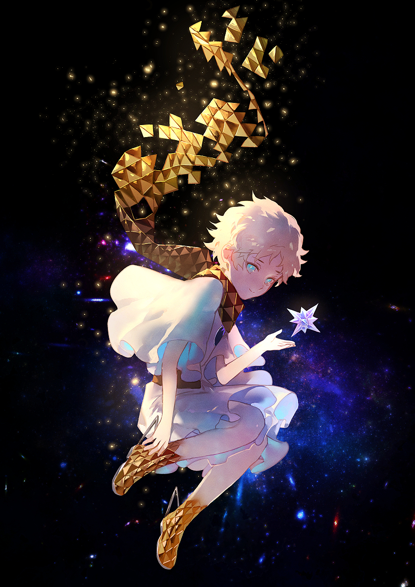 1boy, baggy_clothes, blonde_hair, blue_eyes, bright_pupils, closed_mouth, daeraeband, fate/grand_order