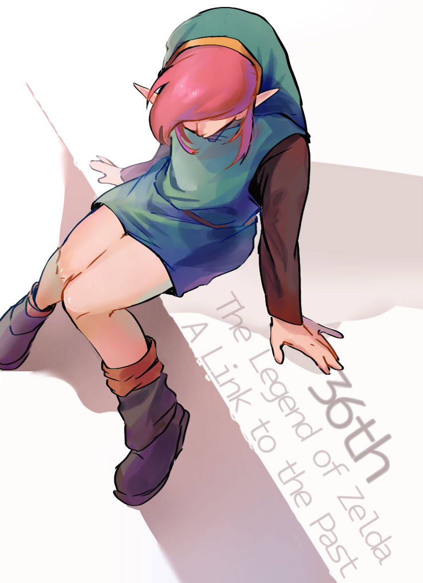 1boy, anniversary, arm_support, boots, brown_boots, brown_sleeves, commentary_request, copyright_name