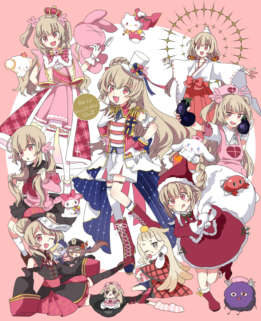 6+girls, :d, absurdres, apron, armband, black_dress, black_sailor_collar, blonde_hair