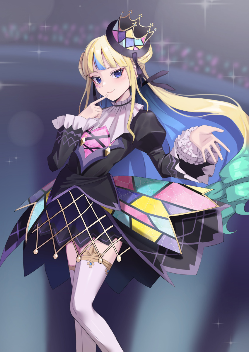 1girl, absurdres, blonde_hair, blue_eyes, blue_hair, blunt_bangs, braid, braided_bun