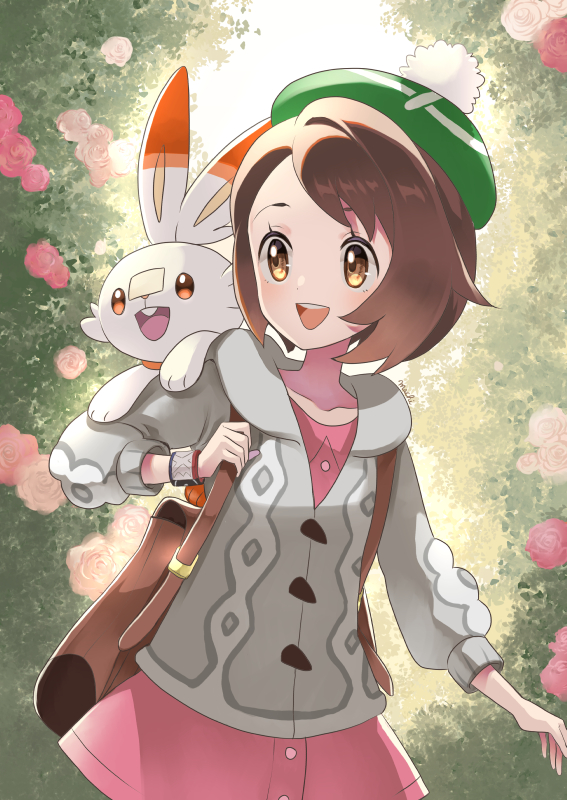 1girl, :d, backpack, bag, brown_bag, brown_eyes, brown_hair, buttons