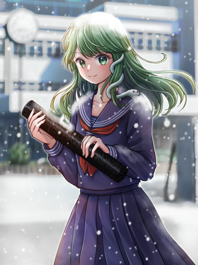 1girl, alternate_costume, black_sailor_collar, black_serafuku, blush, collarbone, commentary_request, diploma
