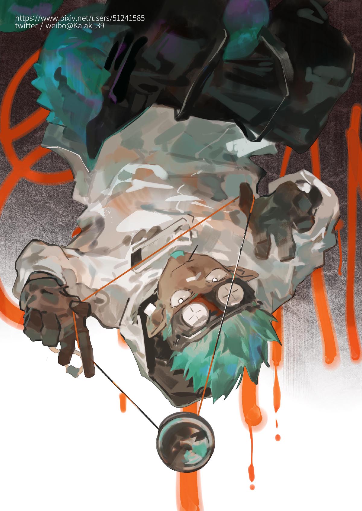 1boy, aqua_hair, arknights, baggy_pants, black_pants, chameleon_boy, dark-skinned_male, dark_skin