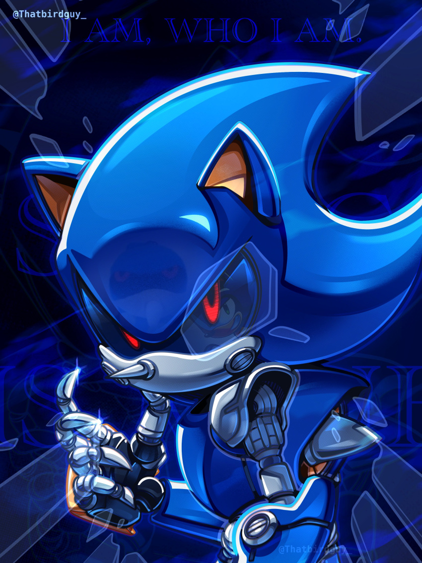 1boy, absurdres, broken_glass, english_text, glass, glowing, glowing_eyes, highres