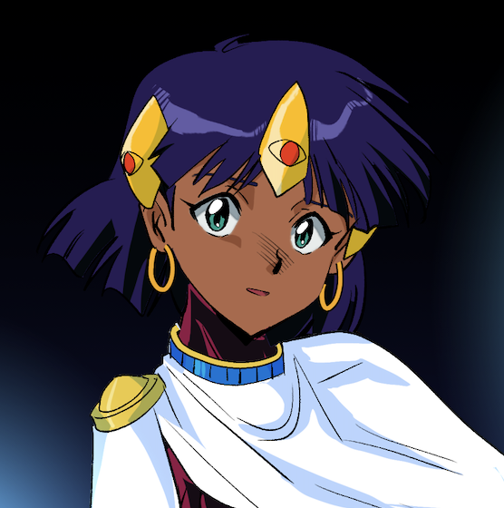 1girl, black_background, blue_background, blunt_ends, bob_cut, bodysuit, cape, close-up
