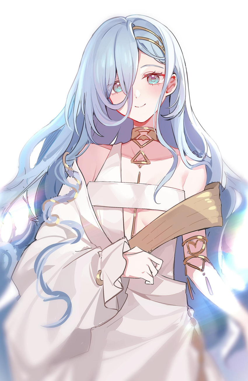 1girl, 37_(reverse:1999), absurdres, ancient_greek_clothes, armlet, bare_shoulders, blue_eyes, blue_hair