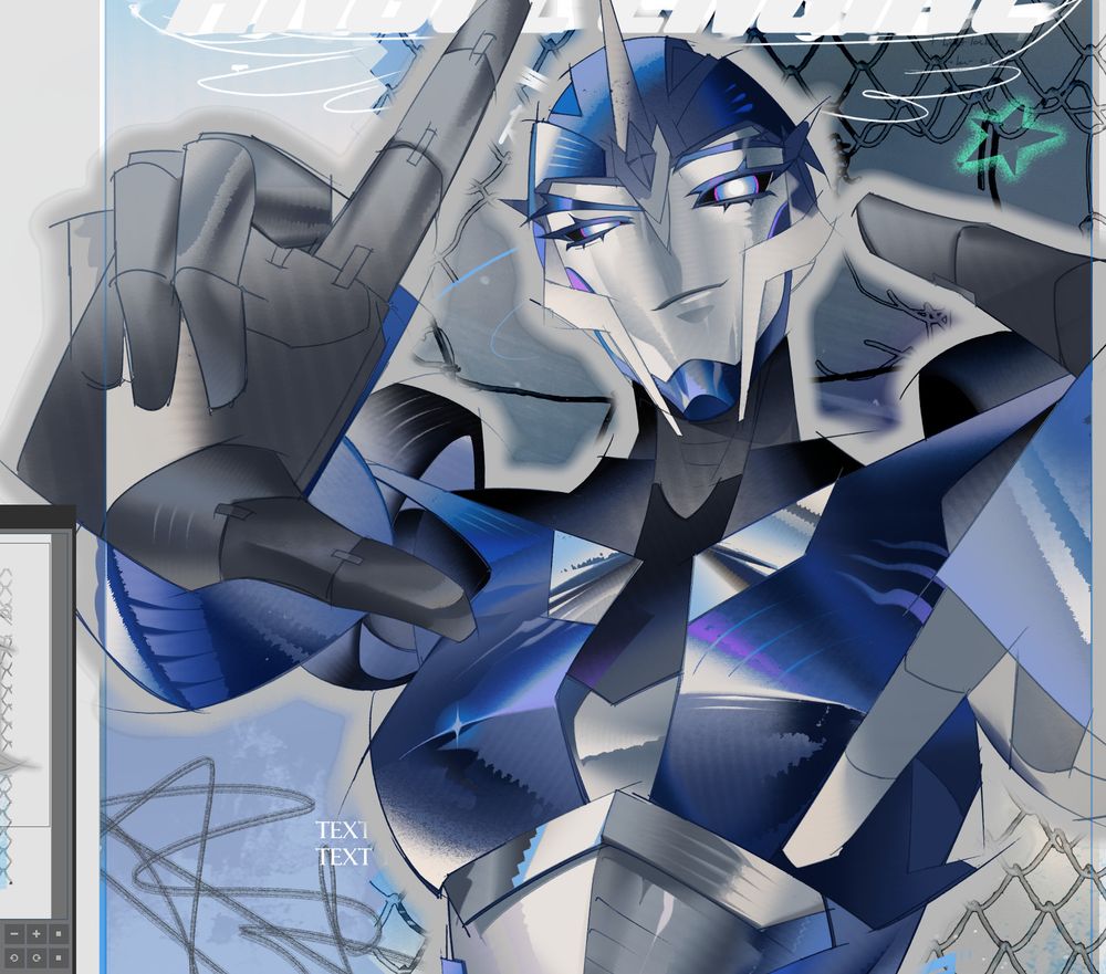 1girl, arcee, arcee_(prime), autobot, black_sclera, blue_eyes, chain-link_fence, colored_sclera, english_commentary, fence, finger_frame, head_tilt, klauw22, looking_at_viewer, mecha, robot, smirk, solo, star_(symbol), transformers, transformers_prime