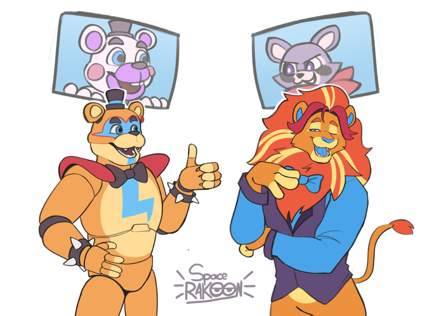 2boys, animal_ears, artist_name, bear_boy, bear_ears, black_bow, black_bowtie, black_vest