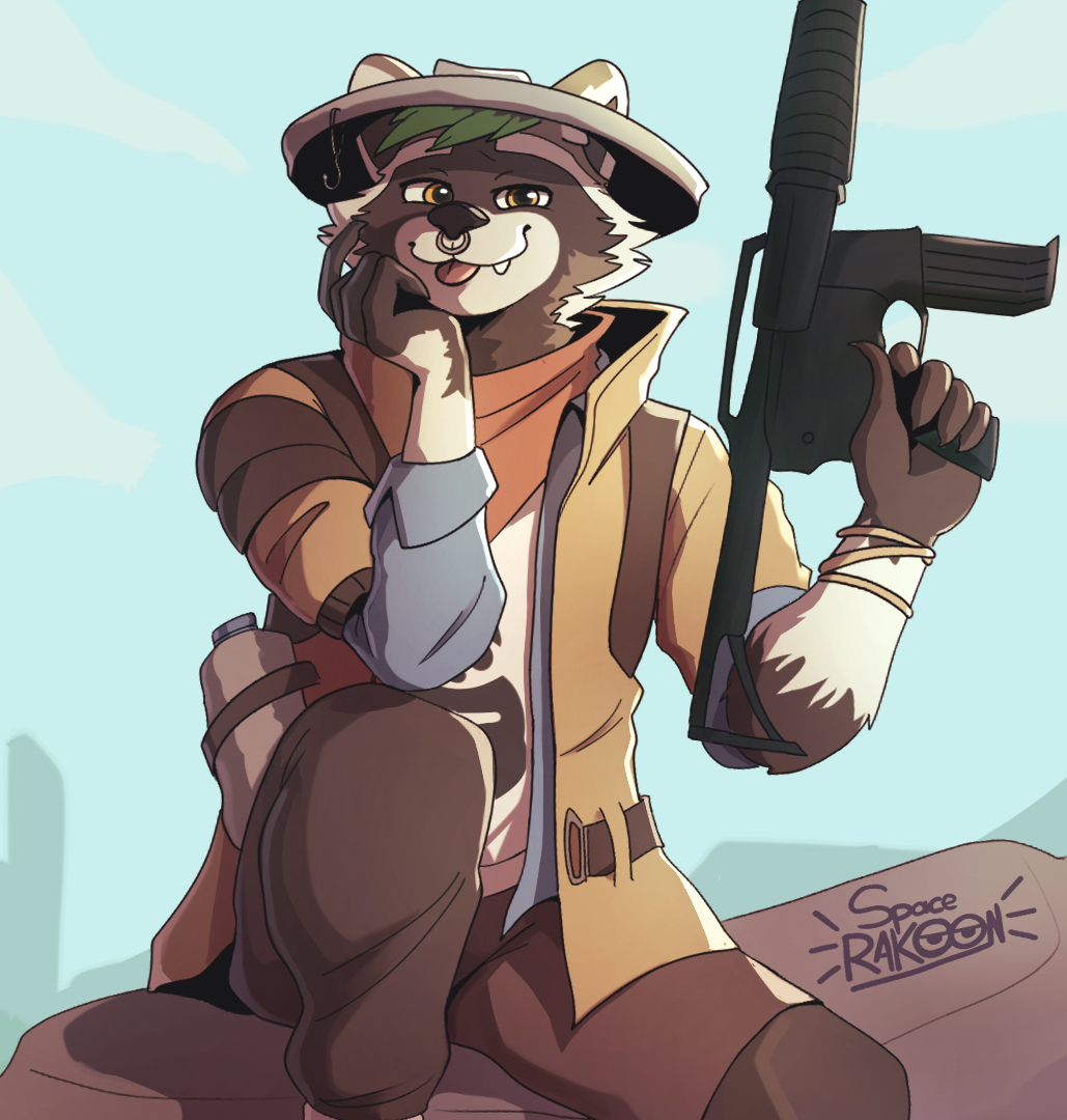 1boy, animal_ears, artist_name, english_commentary, fang, fang_out, fishing_hook, fortnite