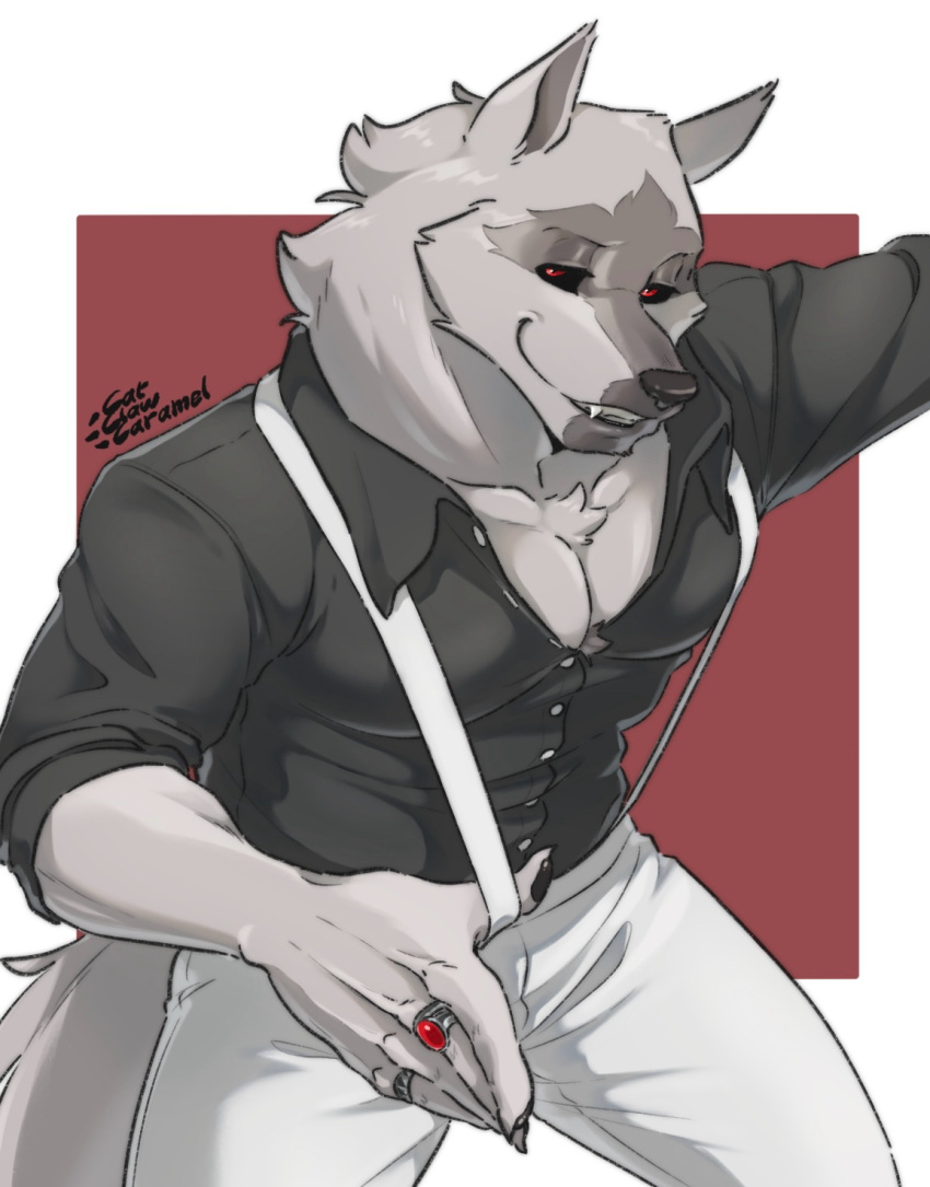 1boy, animal_ears, artist_name, black_sclera, black_shirt, catclawcaramel, claws, colored_sclera