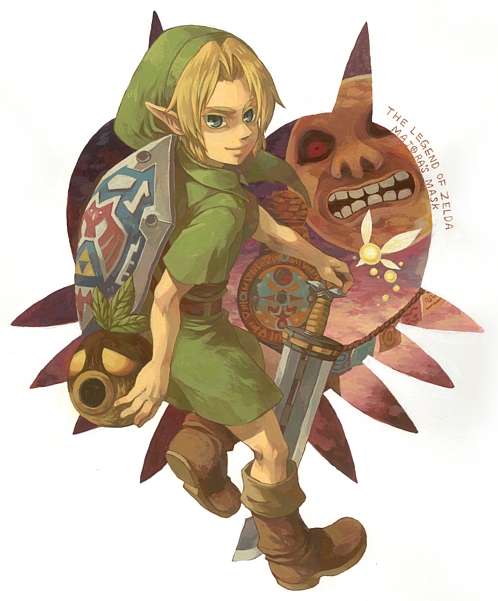 blonde_hair, blue_eyes, fairy, hat, link, majora's_mask, majora's_mask, mask