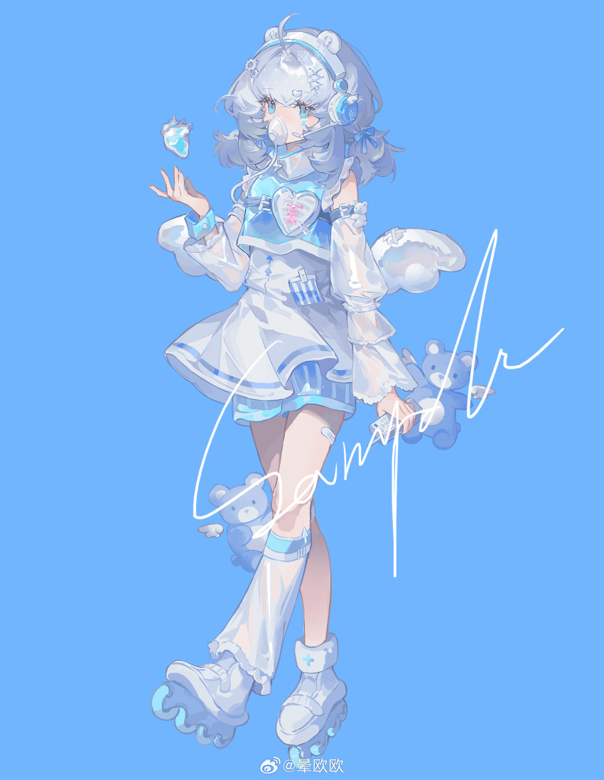 1girl, absurdres, ahoge, angel_wings, animal_ear_headphones, animal_ears, arm_belt, asymmetrical_legwear