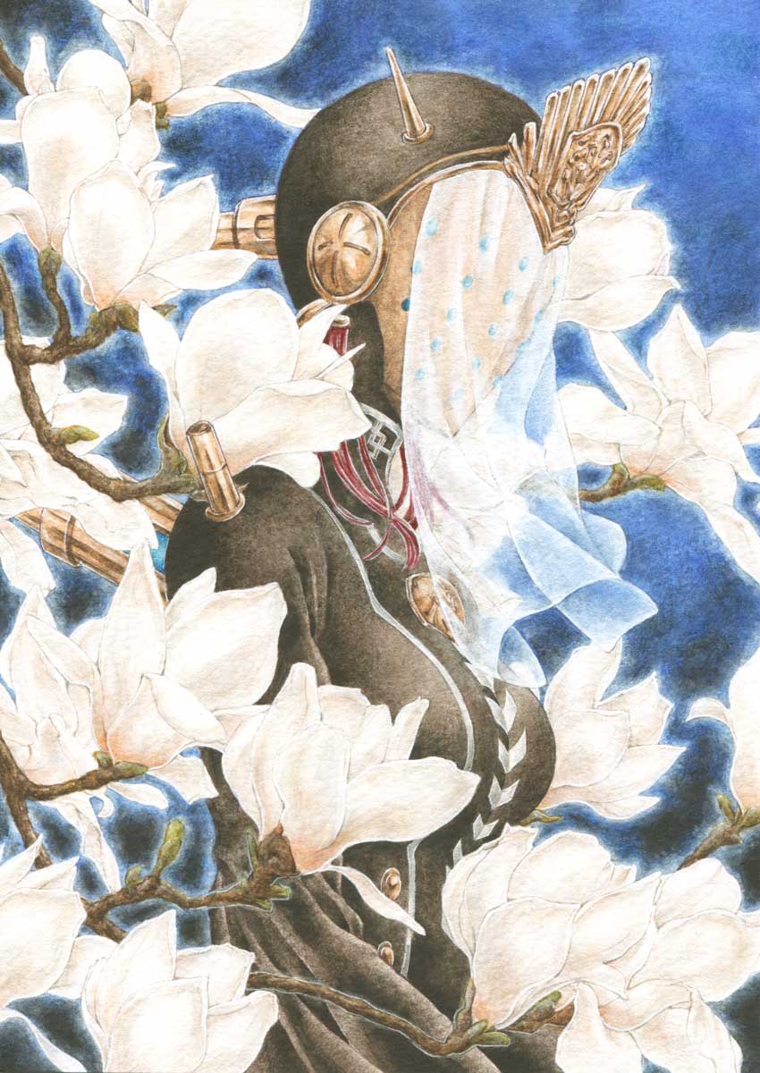 1girl, android, black_dress, dress, ender_lilies_quietus_of_the_knights, ender_magnolia_bloom_in_the_mist, flower, highres