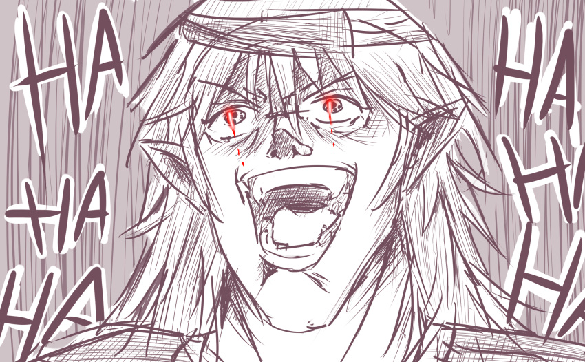 1other, androgynous, brown_headband, crazy_laugh, death_note, god_of_the_new_world, greyscale, headband