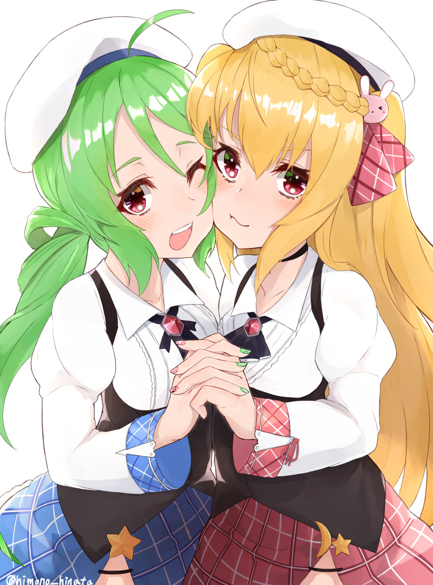 2girls, absurdres, ahoge, artist_name, ascot, azur_lane, beret, black_ascot