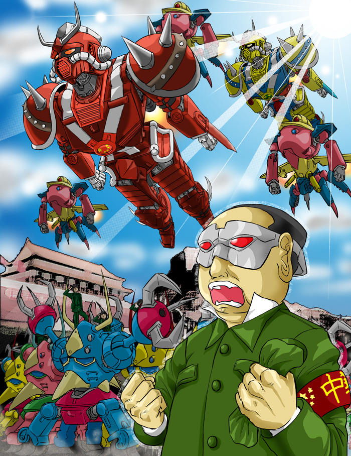 china, chinese_gundam, gundam, mao_zedong, mask, tianamen_square